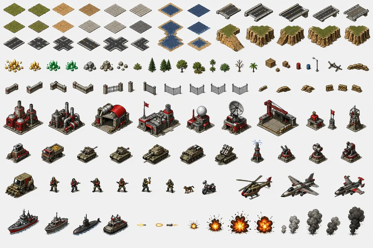 Red Alert Style Pixel Sprite Sheet reference