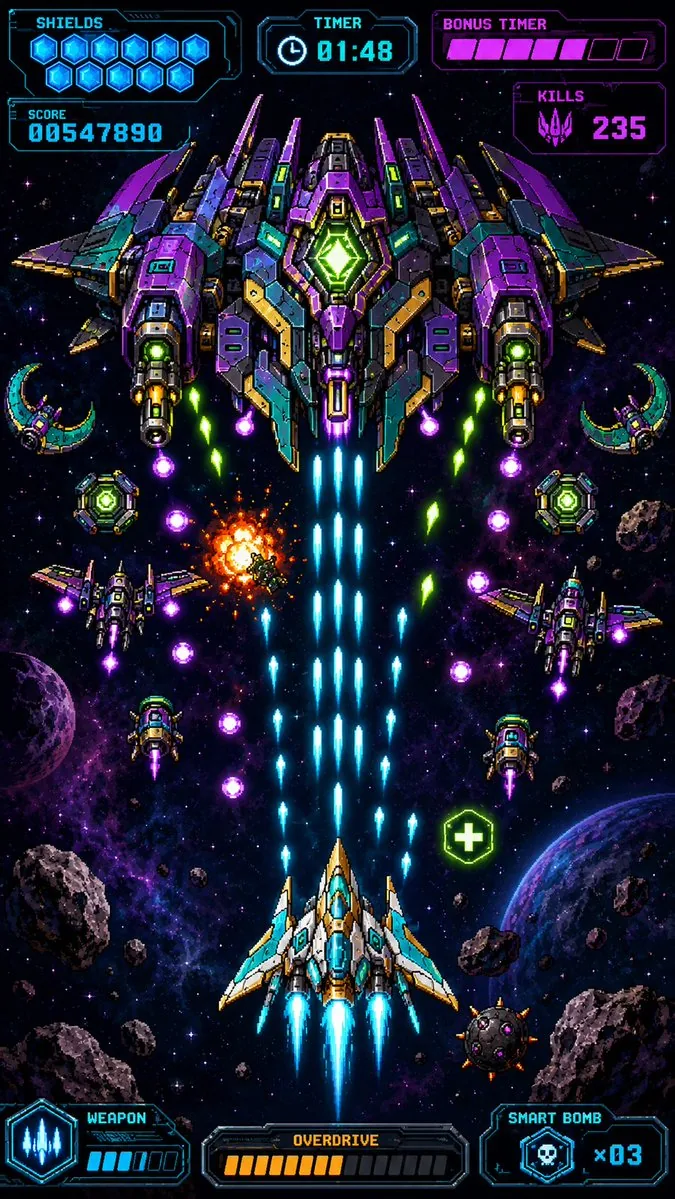 Retro Pixel Space Shooter HUD reference