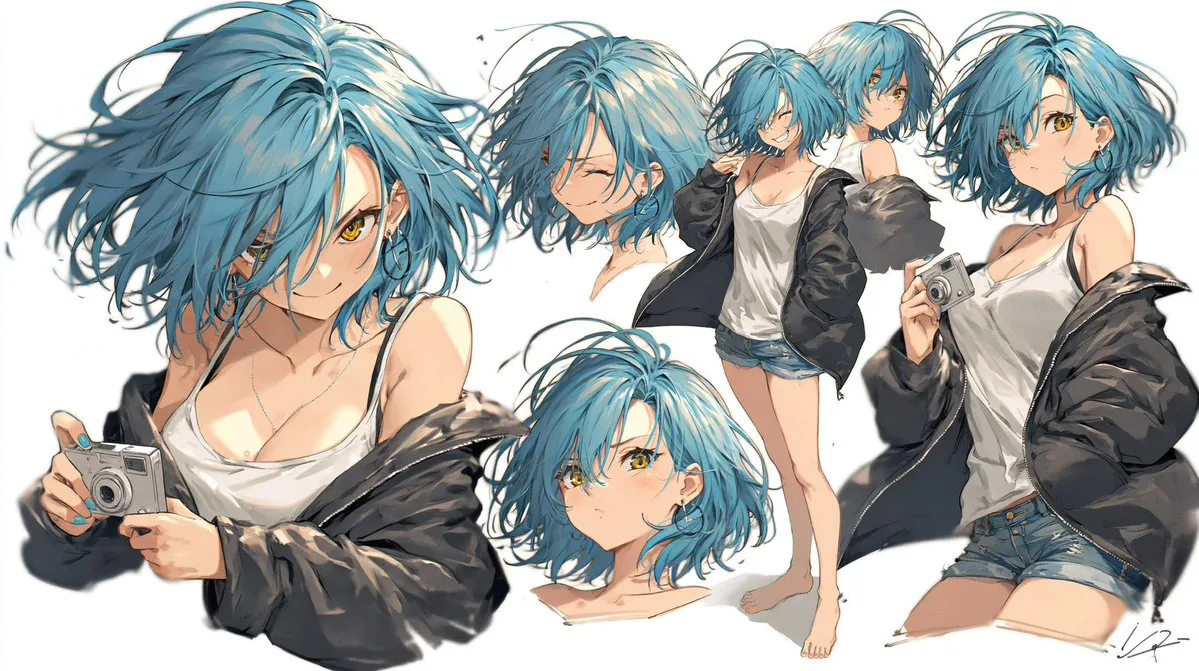 Blue-Haired Anime Character Sheet reference
