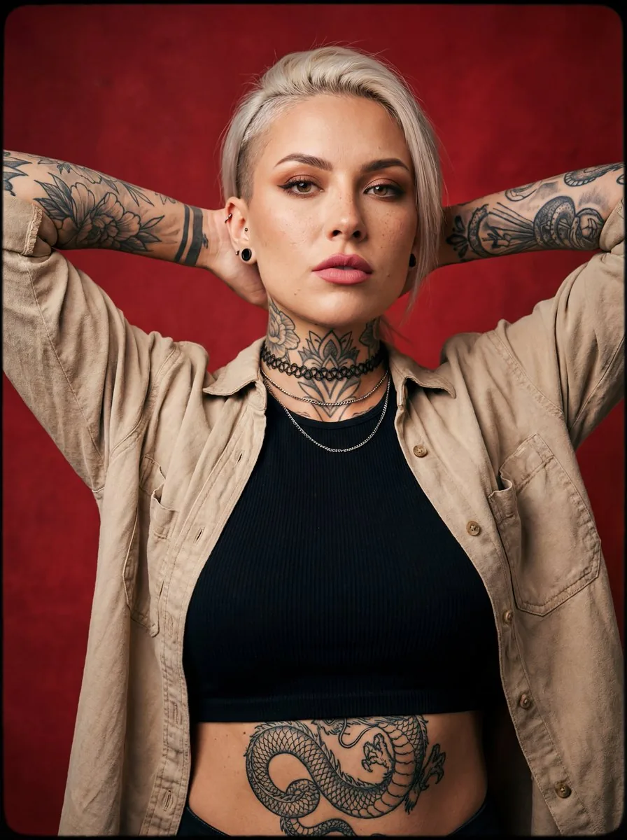 Alternative tattooed woman studio portrait - Nano Banana Pro AI Prompt reference