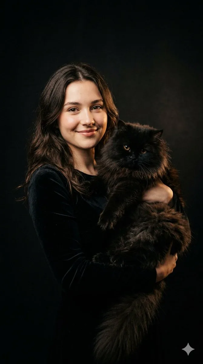 Cinematic Girl and Fluffy Cat Portrait reference