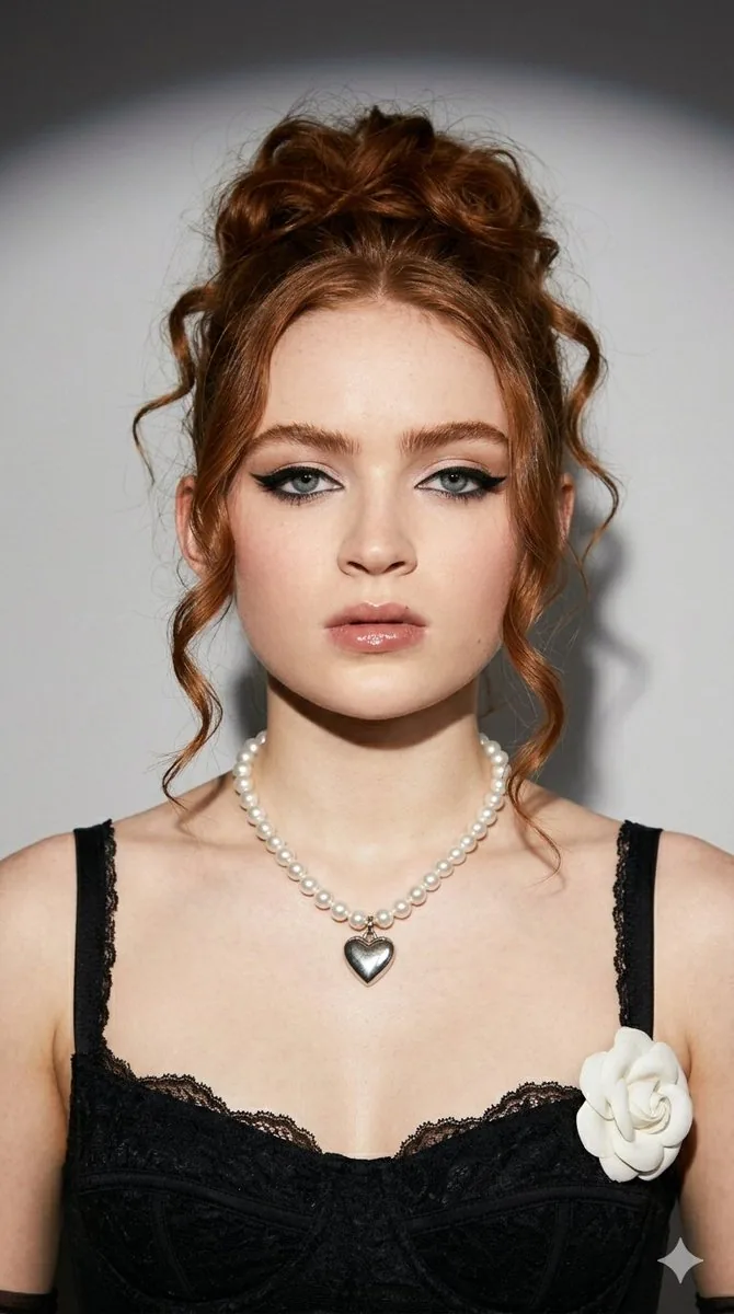 Coquette Fashion Editorial Portrait (Sadie Sink) - Nano Banana Pro AI Prompt for Product Marketing reference