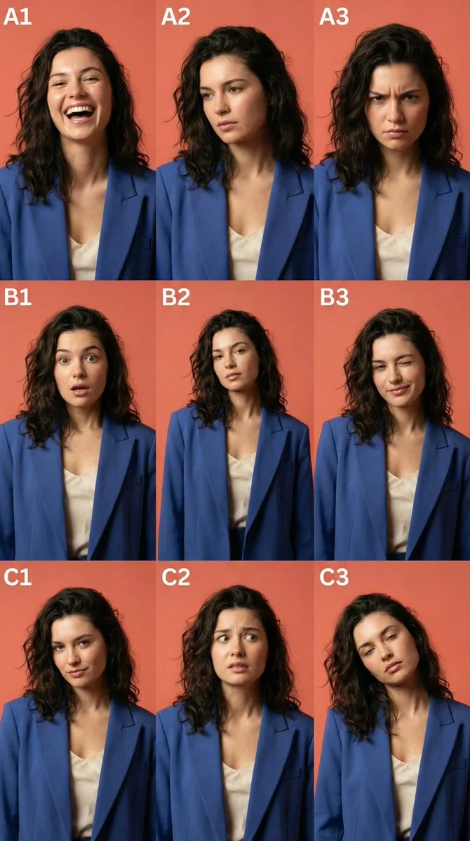 3x3 Character Emotional Expression Grid Prompt reference