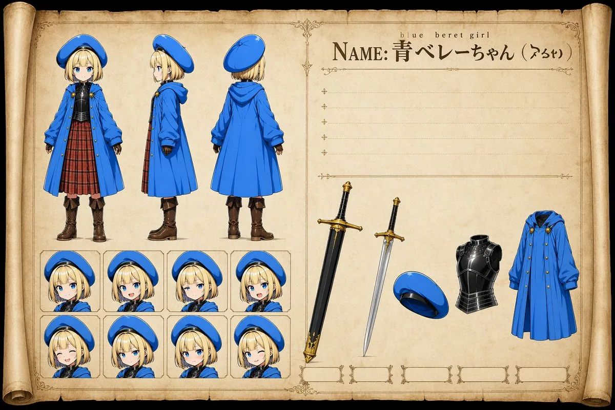 Blue Beret Girl Reference Sheet reference