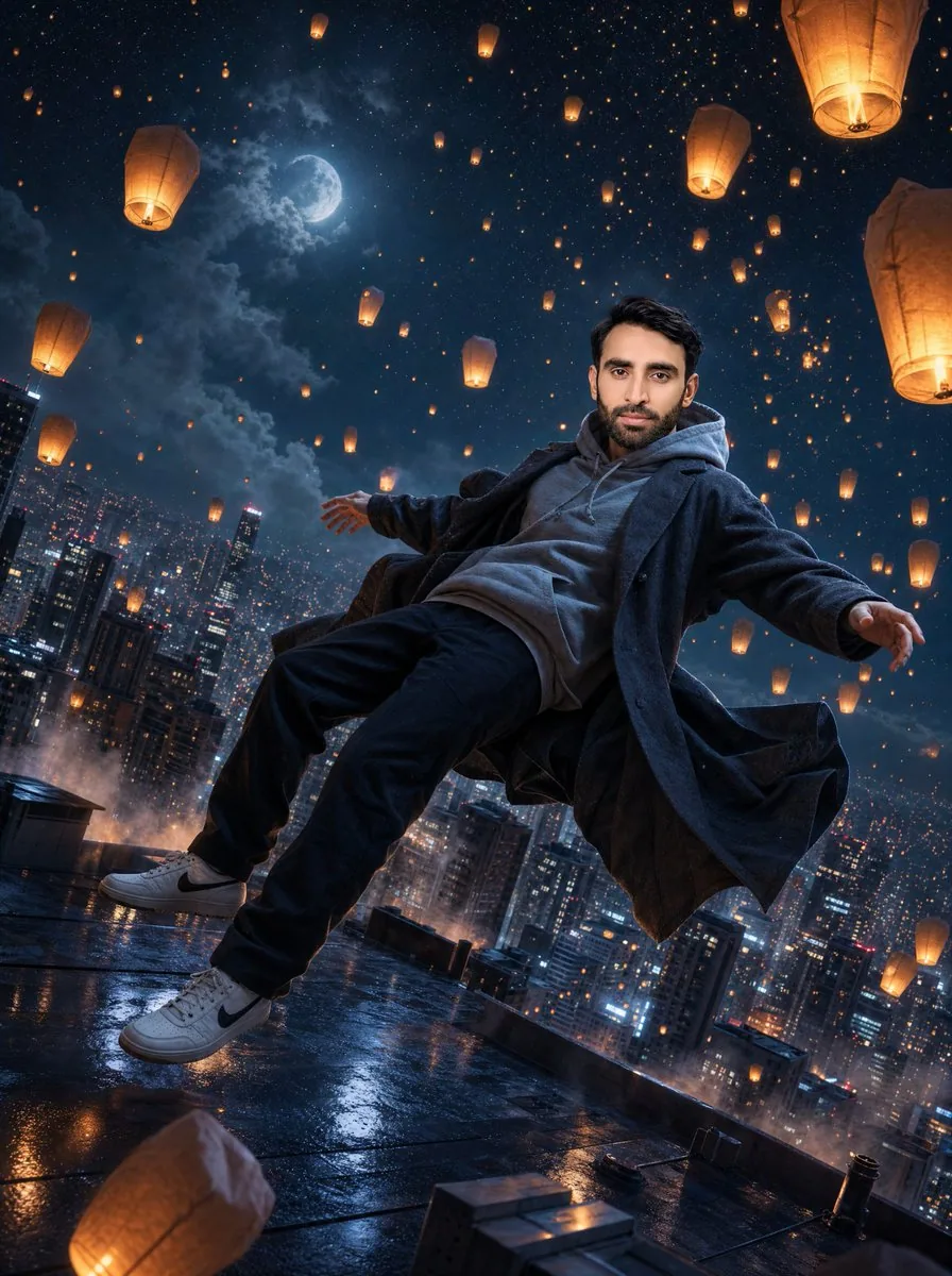 Floating Man Above Lantern City reference