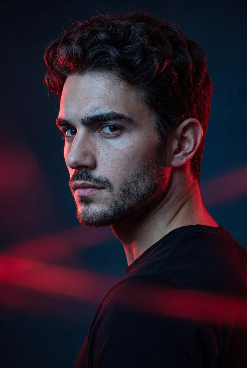 Cinematic Portrait with Dramatic Rim Lighting reference