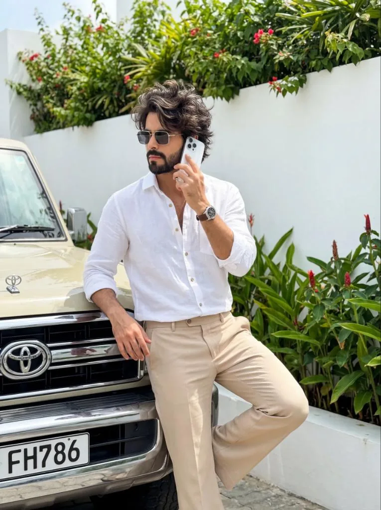 Ultrarealistic Image of Stylish Boy Leaning on Land Cruiser reference