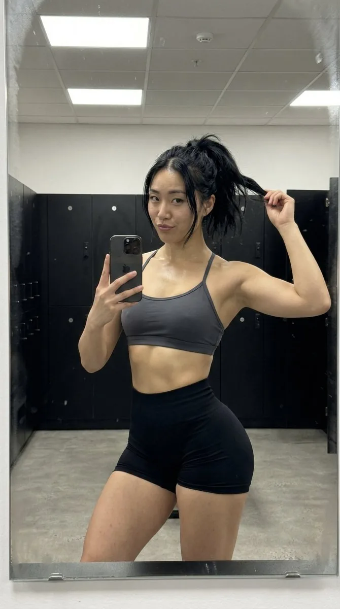 Gym Mirror Selfie with Post-Workout Glow (iPhone Style) - Nano Banana Pro AI Prompt for Social Media Post reference
