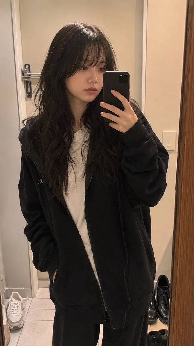 Realistic Mirror Selfie in Apartment Entryway reference
