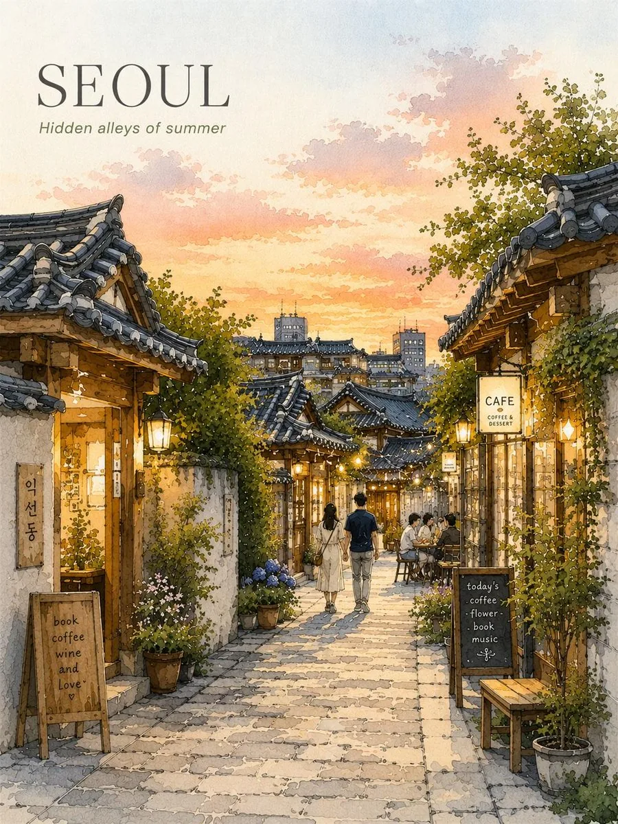 Seoul Watercolor Travel Poster reference