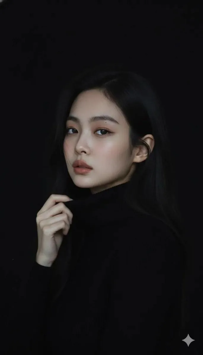 Moody Cinematic Portrait in Black Turtleneck reference