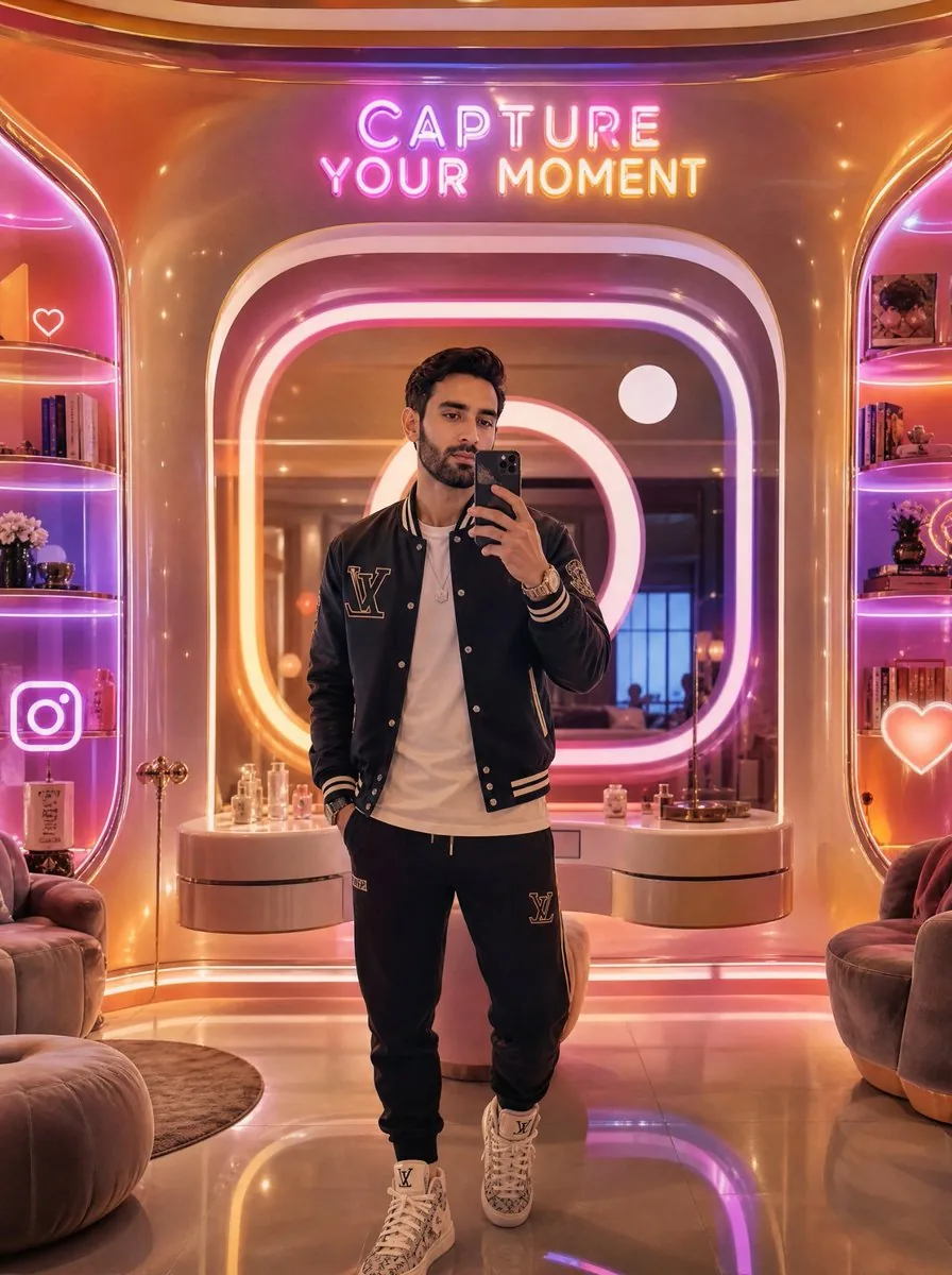 Neon Luxury Mirror Selfie reference