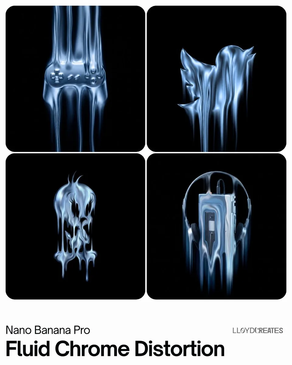 Fluid Chrome Distortion Product Render - Nano Banana Pro AI Prompt for Product Marketing reference