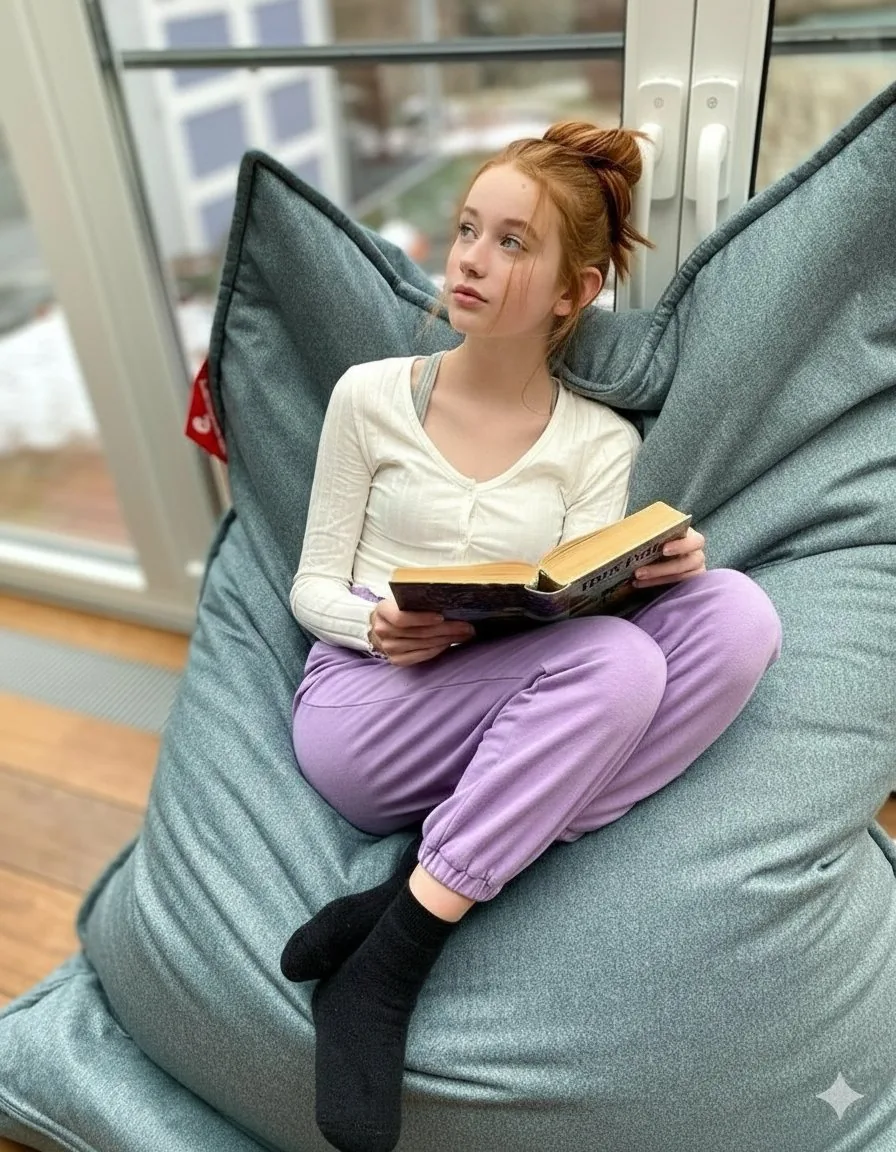 Cozy Teenage Girl Reading Portrait Prompt - Nano Banana Pro AI Prompt for Social Media Post reference