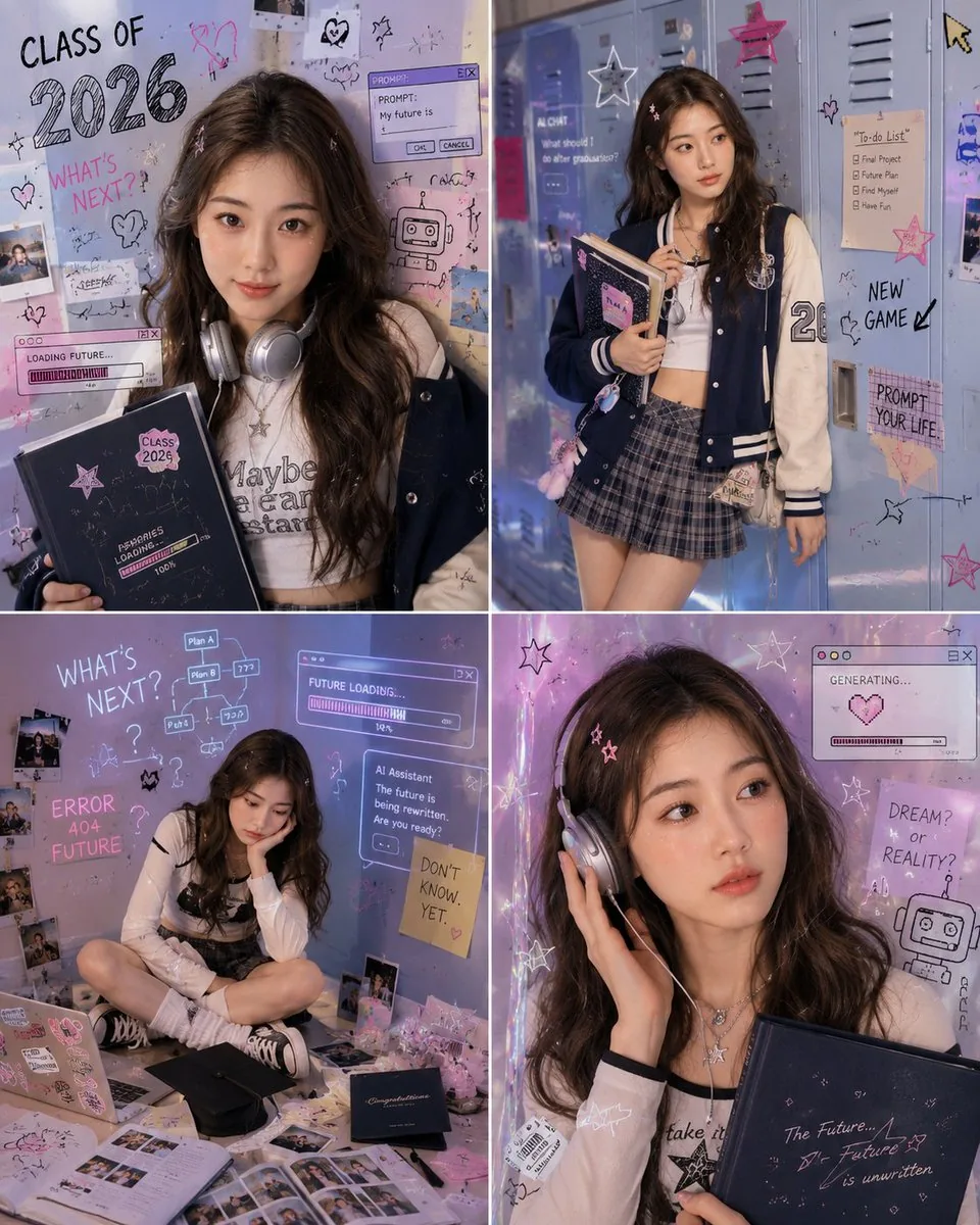 Y2K Aesthetic Campus Graduation Photoshoot reference