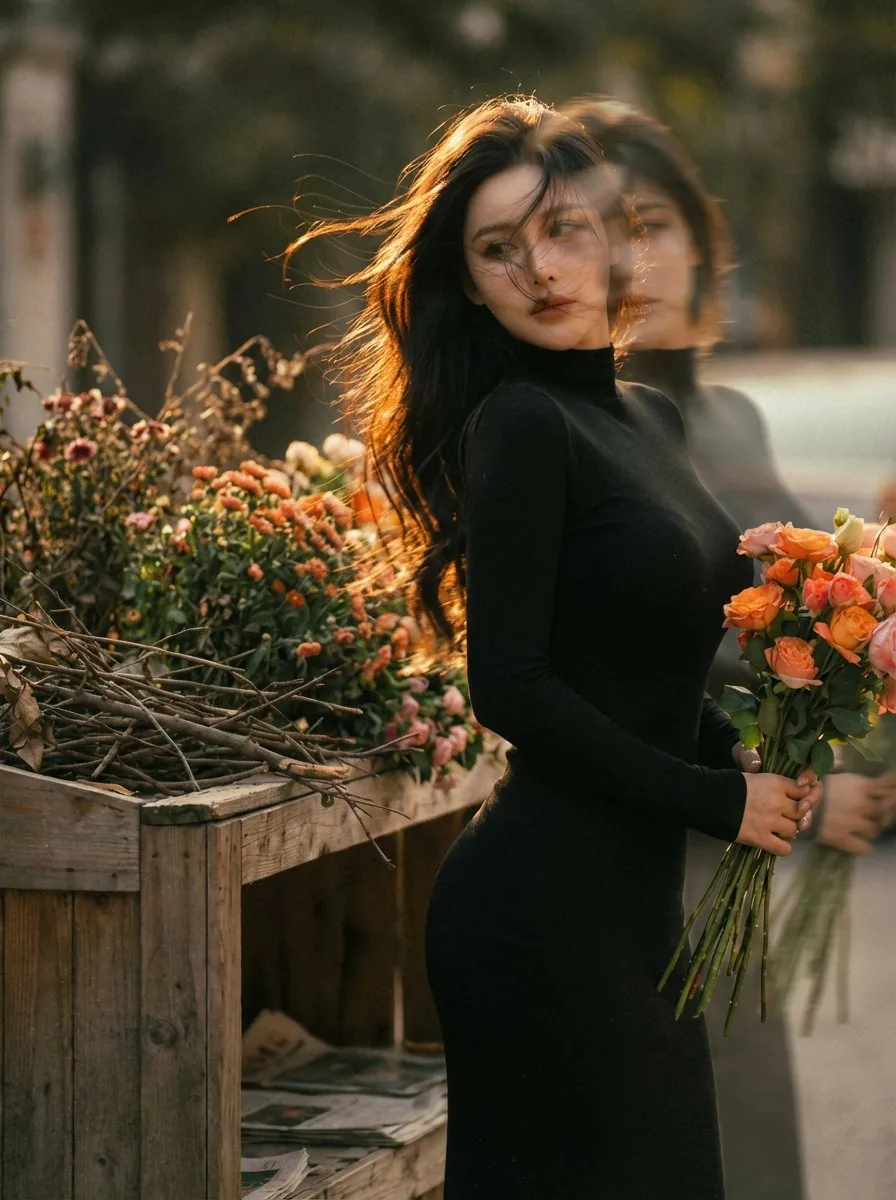 Dreamy Double Exposure Portrait with Sunset Light reference