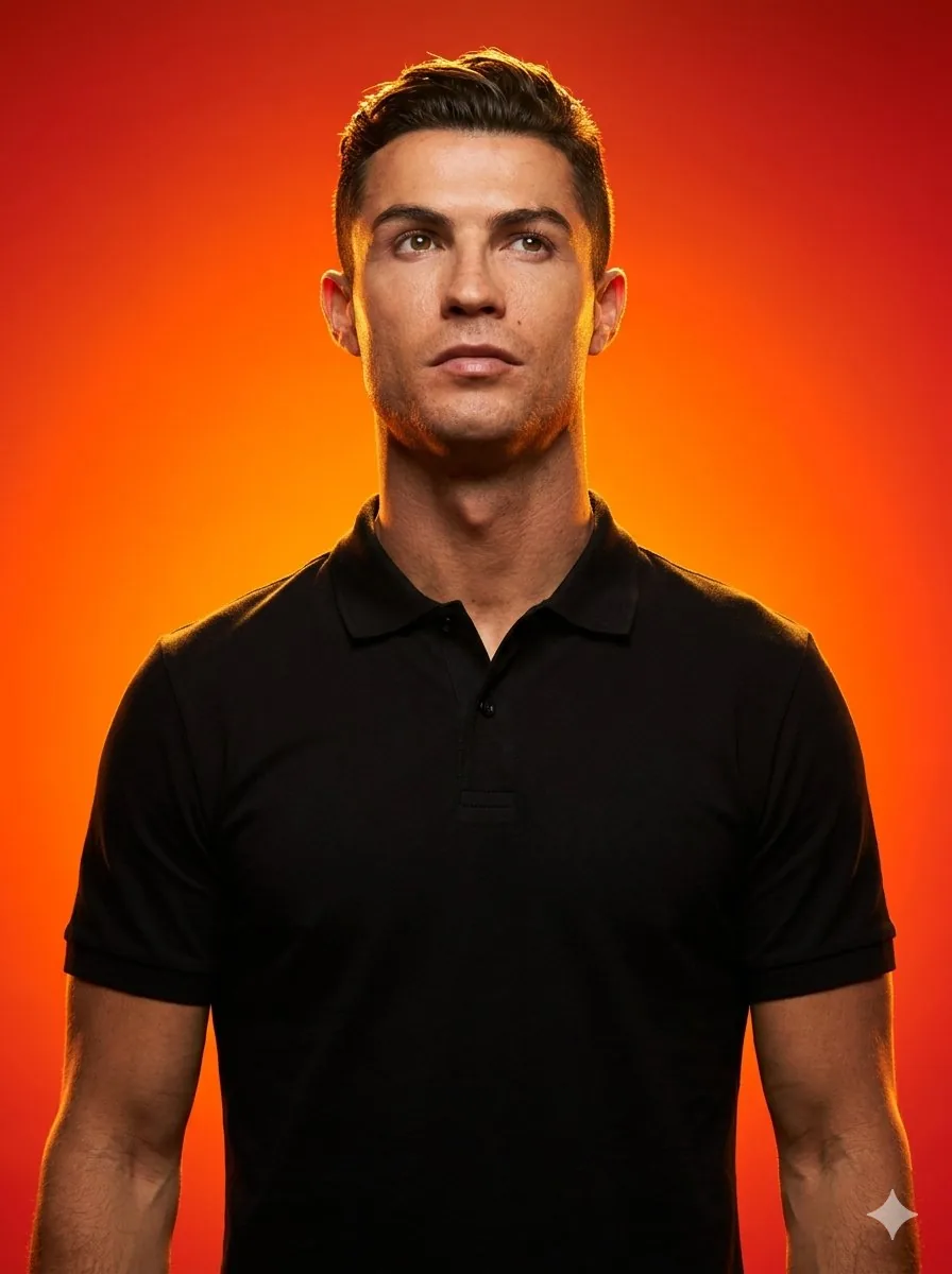 Studio portrait with fiery gradient background reference