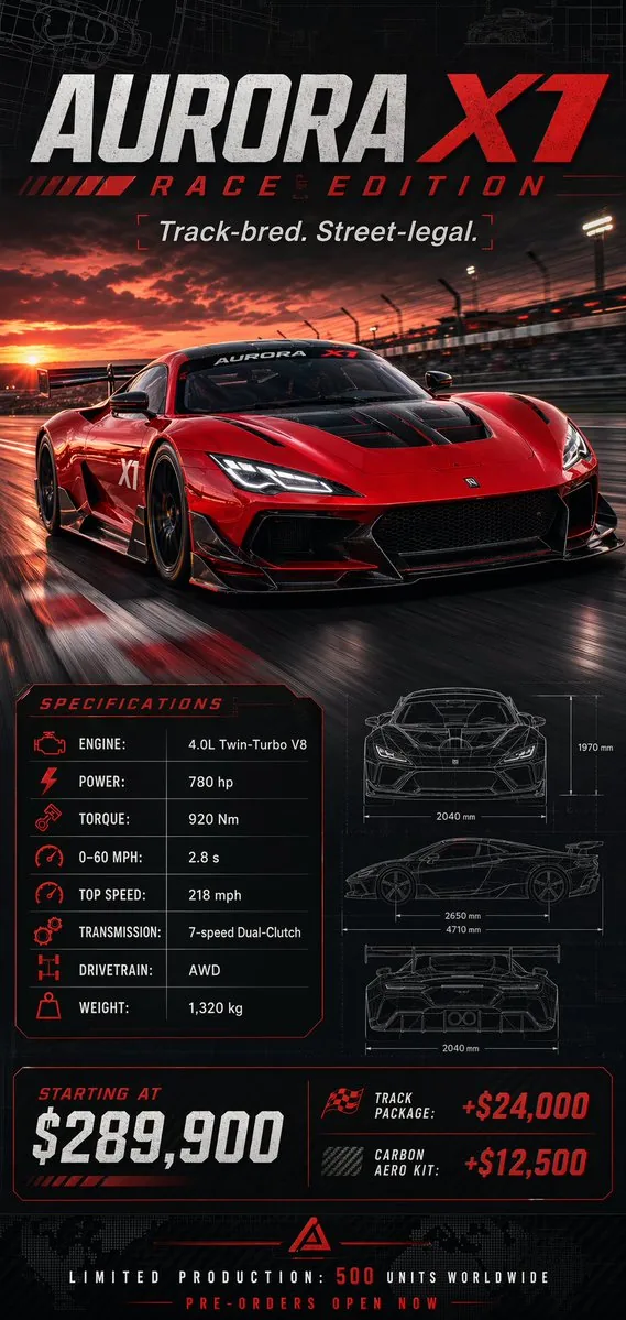 Racing Car Poster with Specs reference