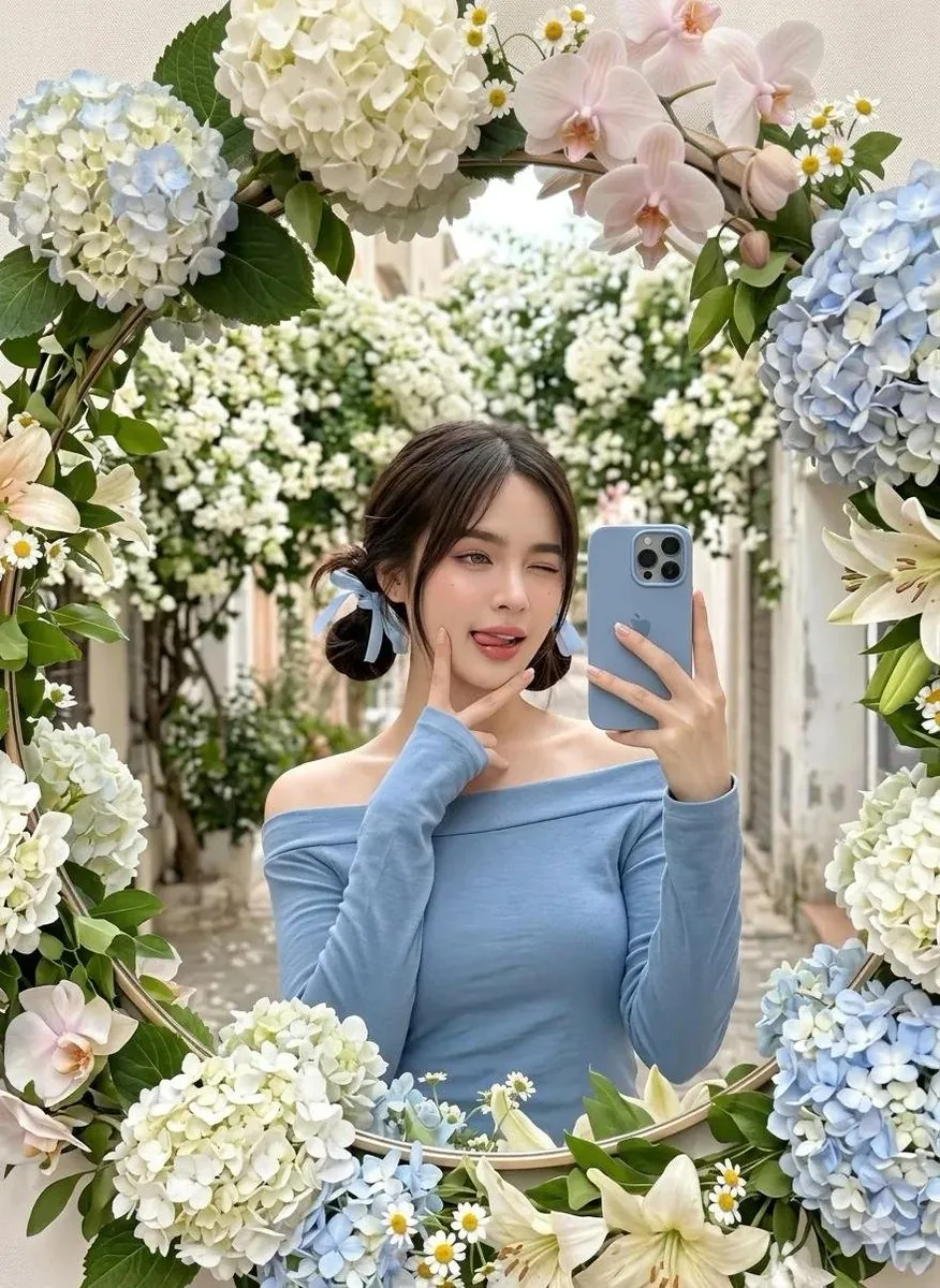 Floral Mirror Selfie - Nano Banana Pro AI Prompt for Social Media Post reference