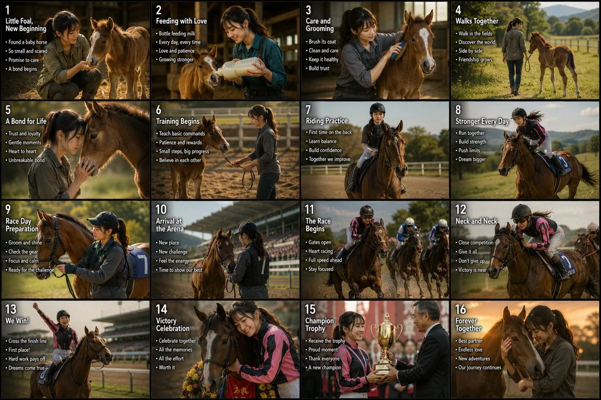 16-Panel Horse Racing Storyboard reference