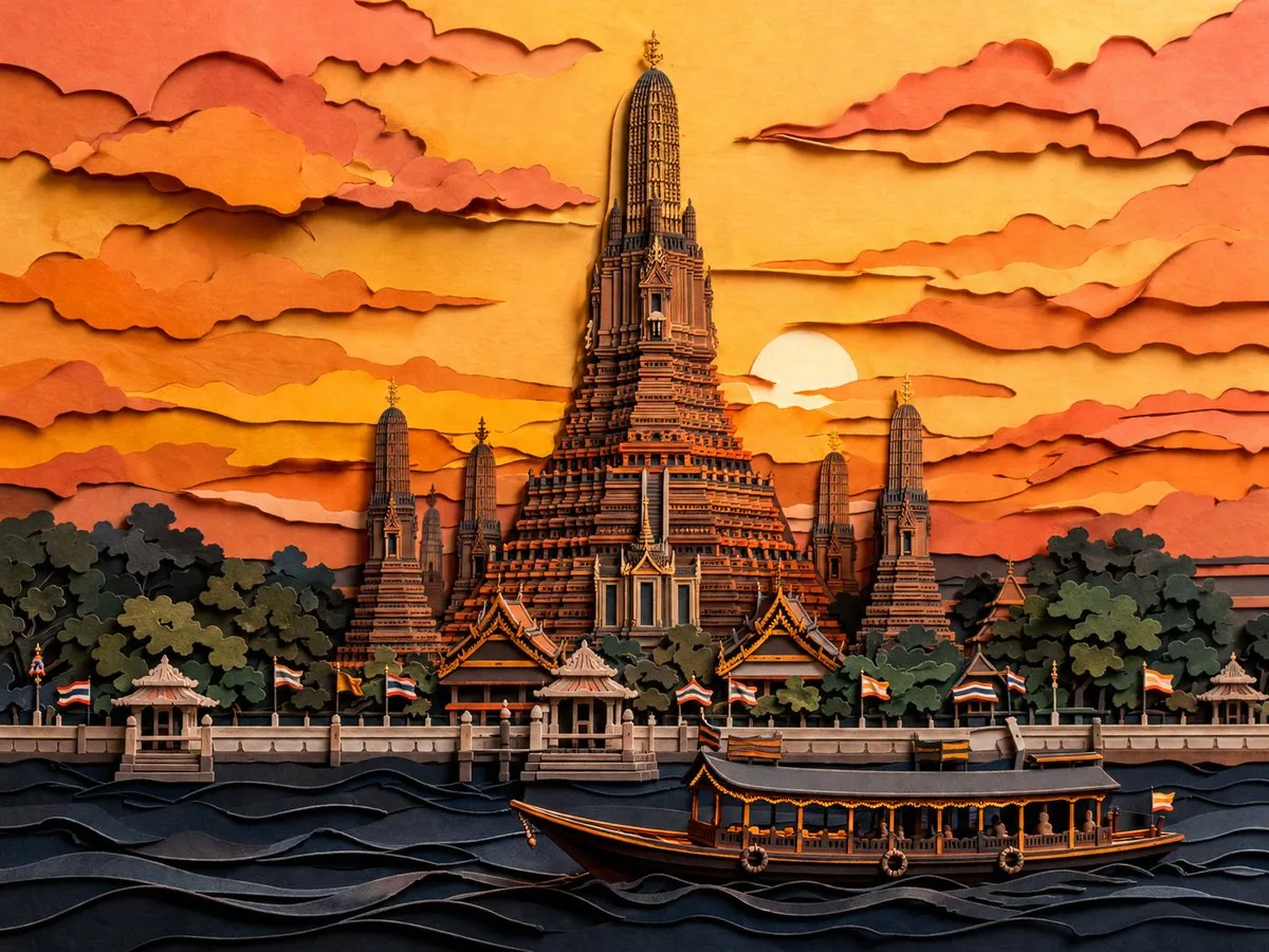 Papercut Wat Arun at Sunset reference
