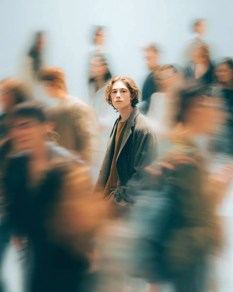 Cinematic Portrait with Motion Blur Crowd reference
