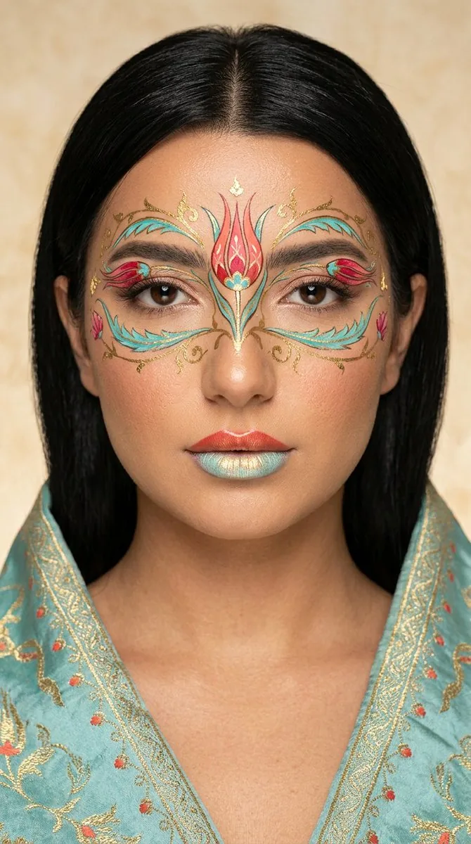 Ottoman Tulip Editorial Makeup Portrait - Nano Banana Pro AI Prompt for Social Media Post reference