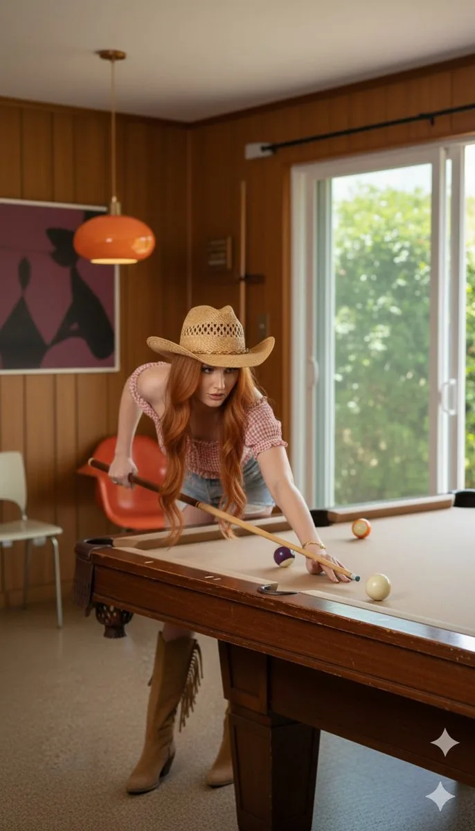 Western-Inspired Pool Hall Action Shot - Nano Banana Pro AI Prompt for Social Media Post reference