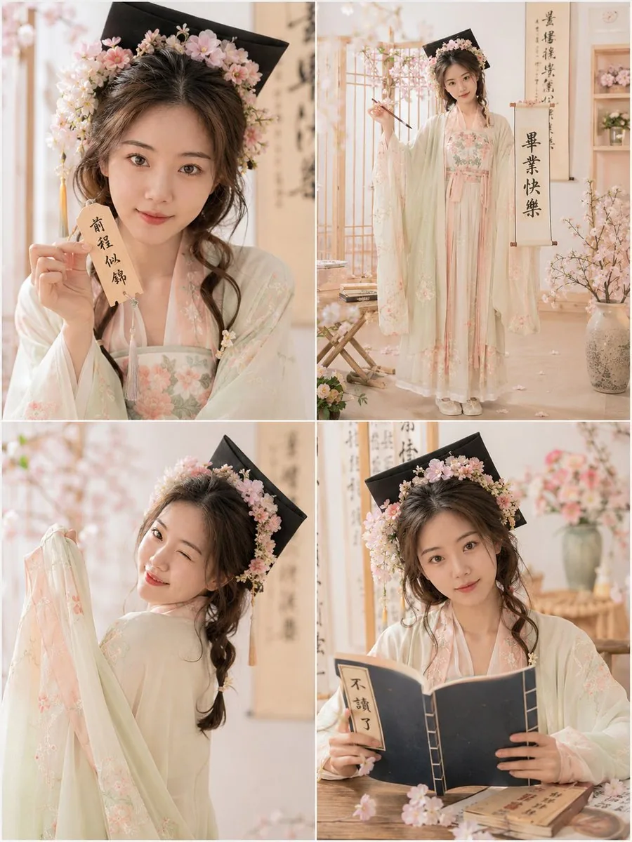 Playful Hanfu Graduation Photo Grid reference