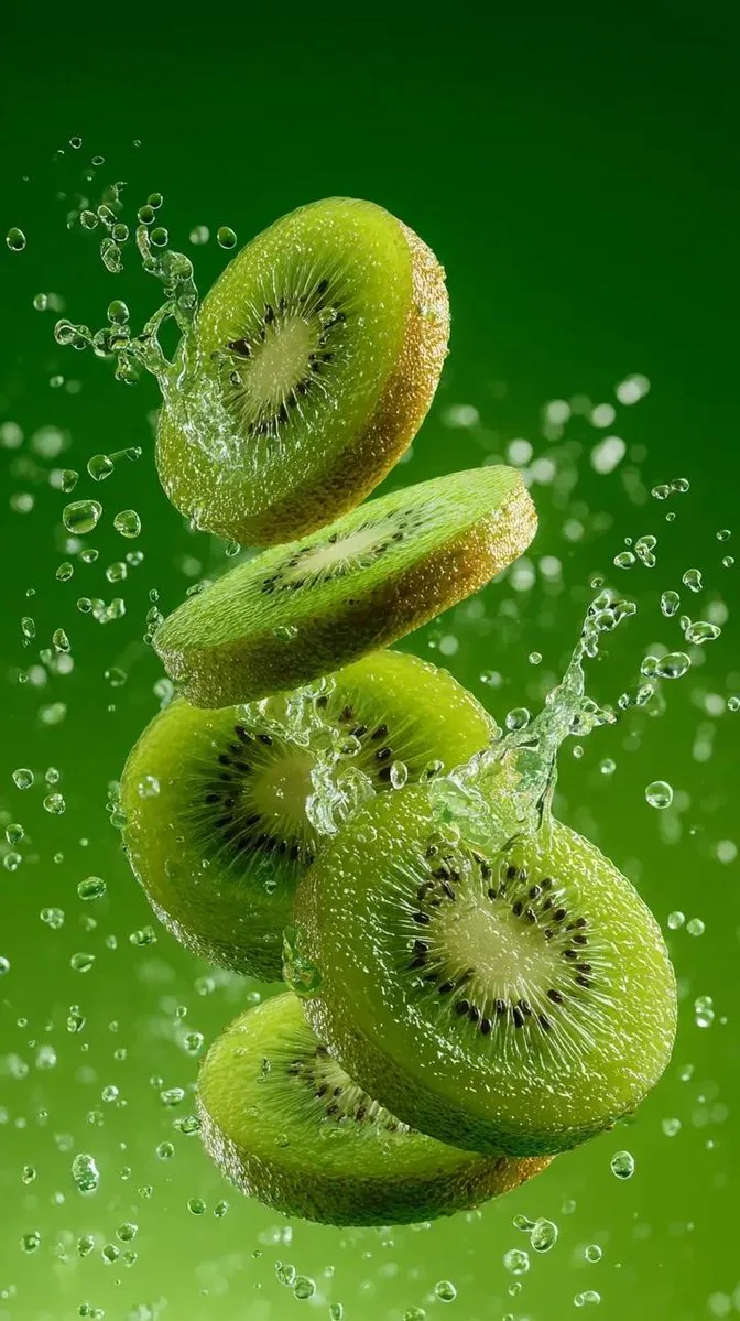 Hyper-Realistic Kiwi Splash Macro Photography Prompt reference