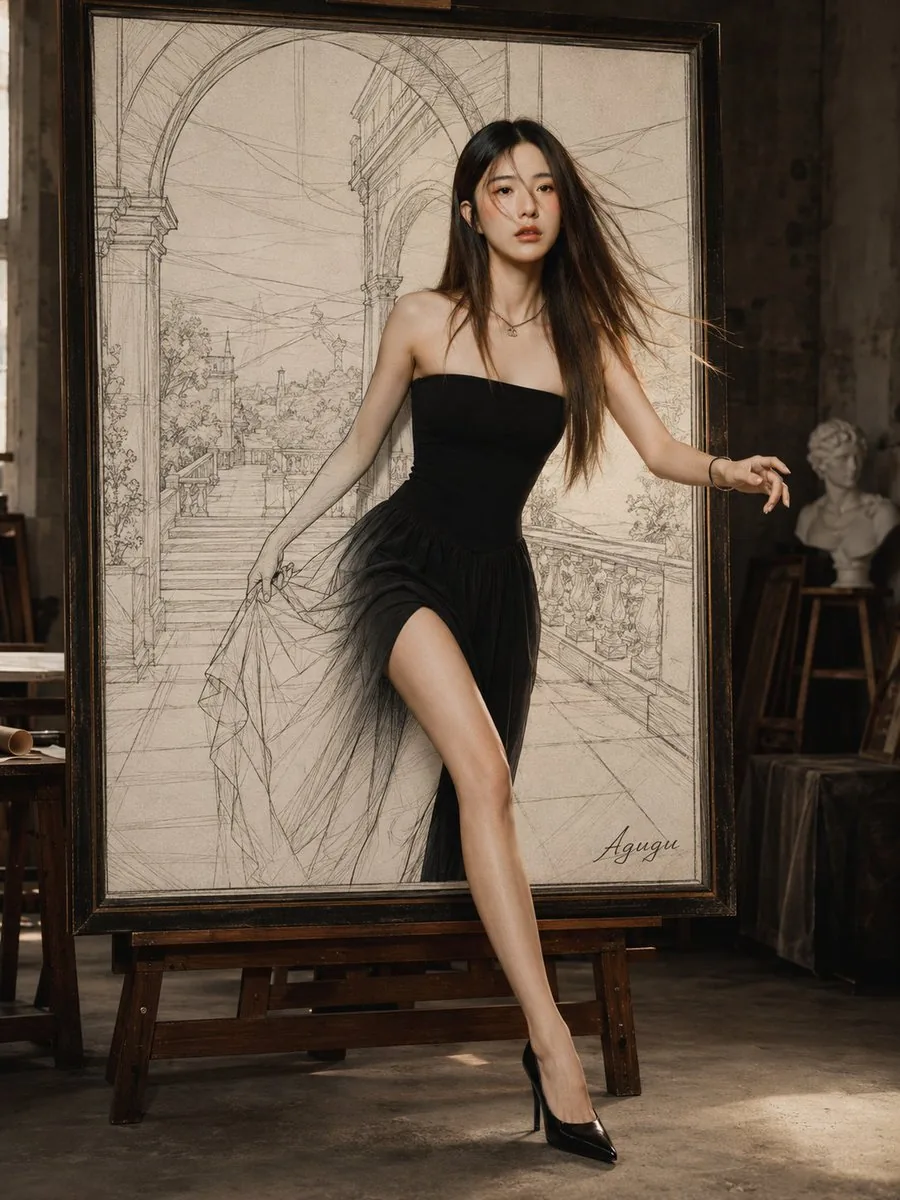Woman Stepping Out of Sketch reference