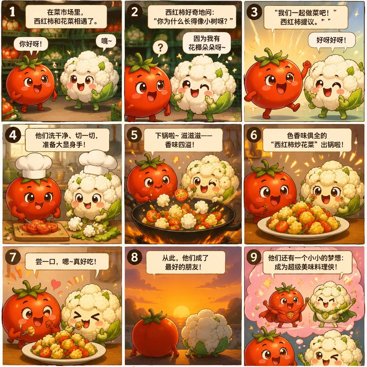 Nine-Panel Vegetable Anime Comic reference