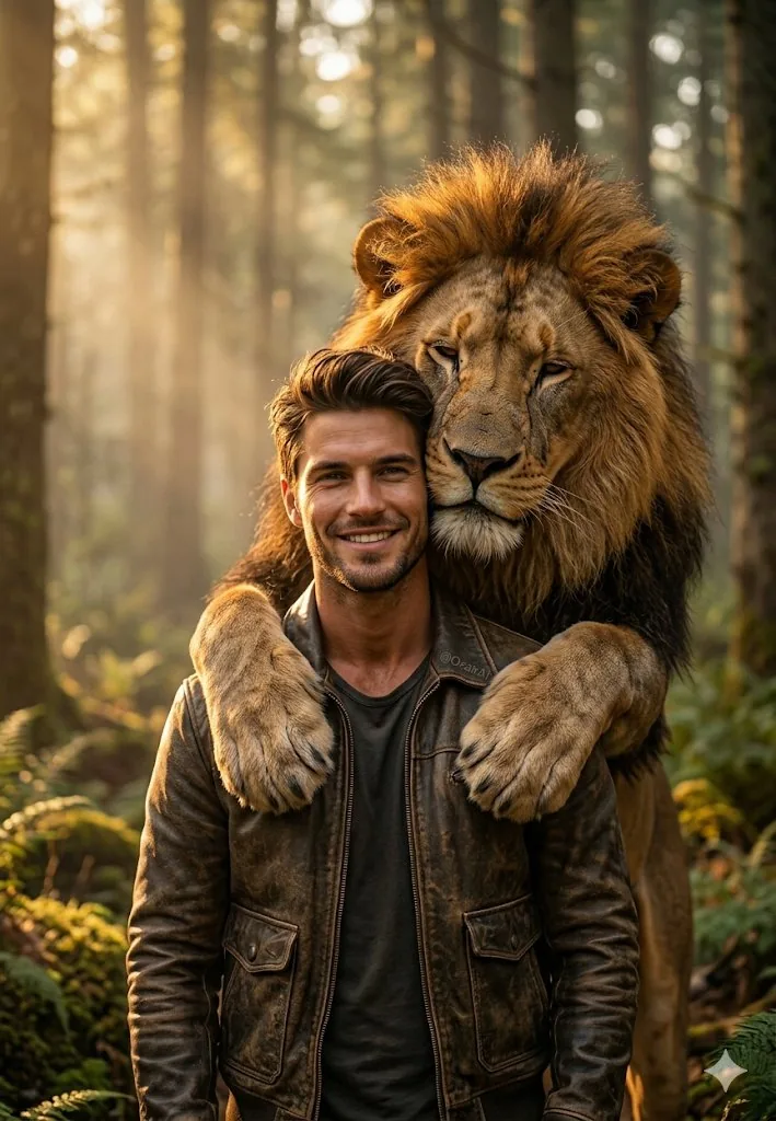 Man and Lion Forest Portrait reference