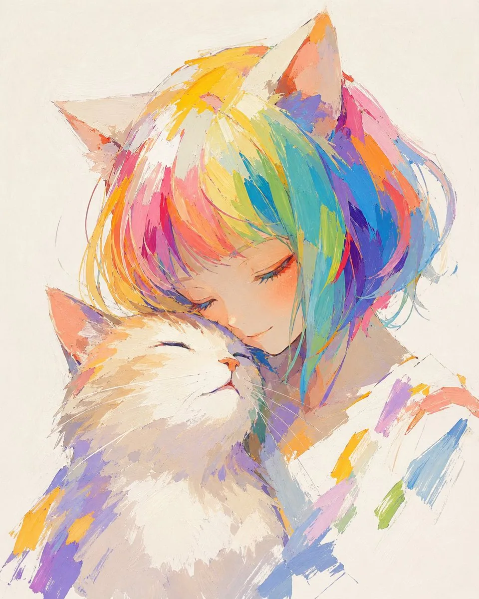 Rainbow Hair Cat Girl Painting reference