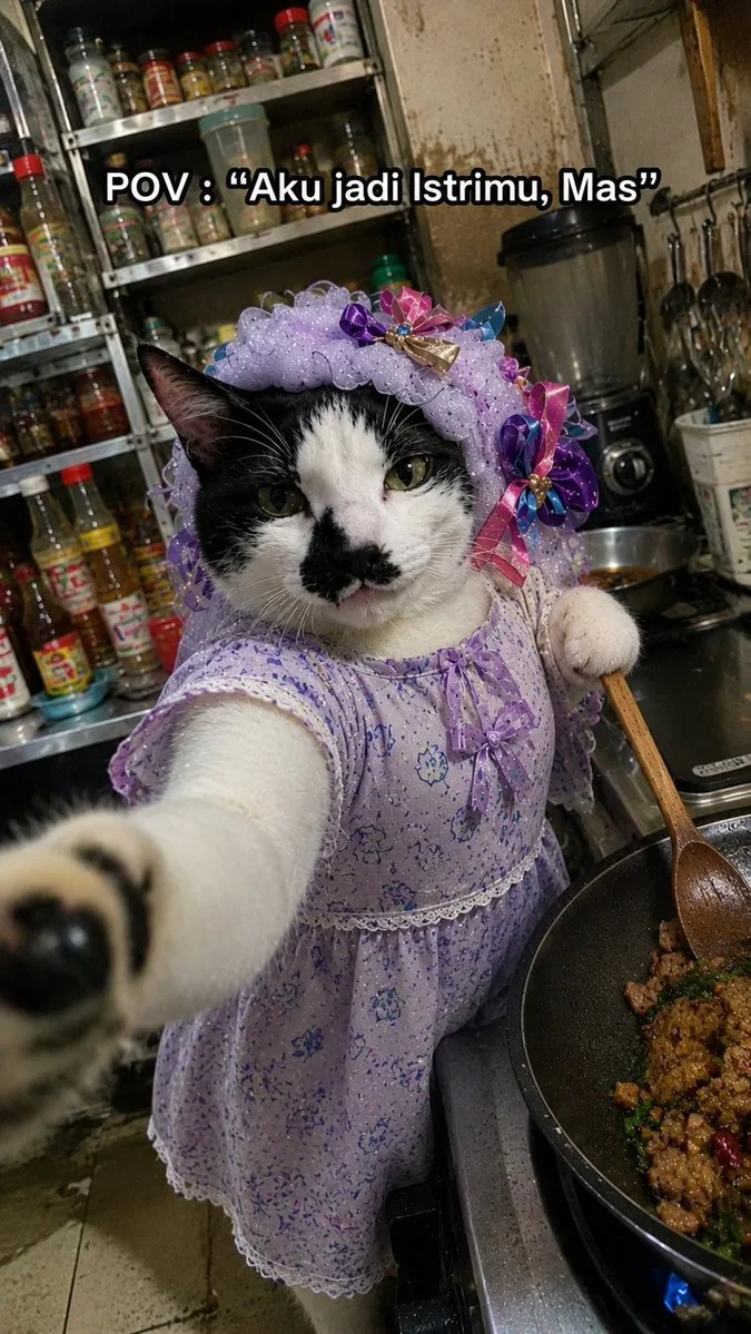 Cat Wife Cooking Meme Photo reference