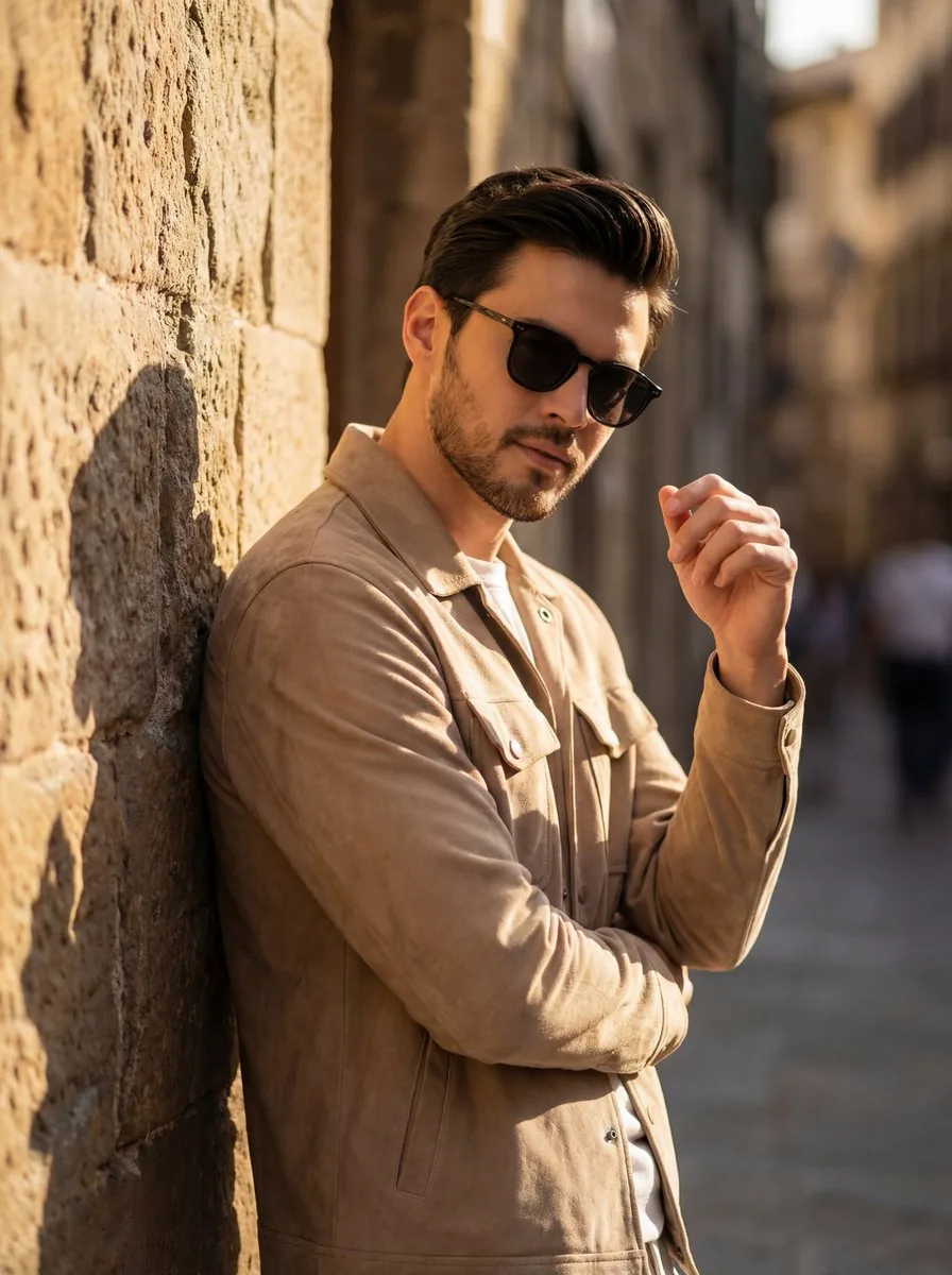 Cinematic Golden Hour Portrait of Stylish Man reference