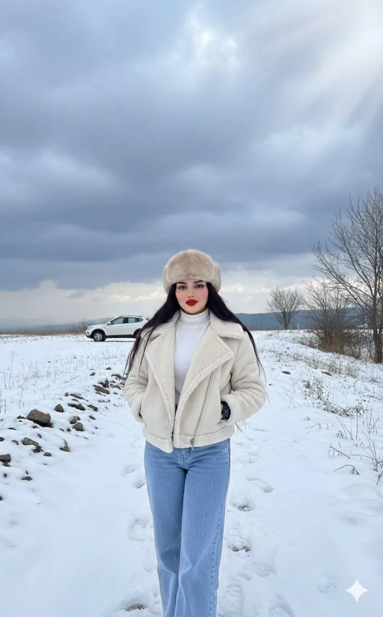 Winter Fashion Editorial in Snowy Field - Nano Banana Pro AI Prompt for Social Media Post reference