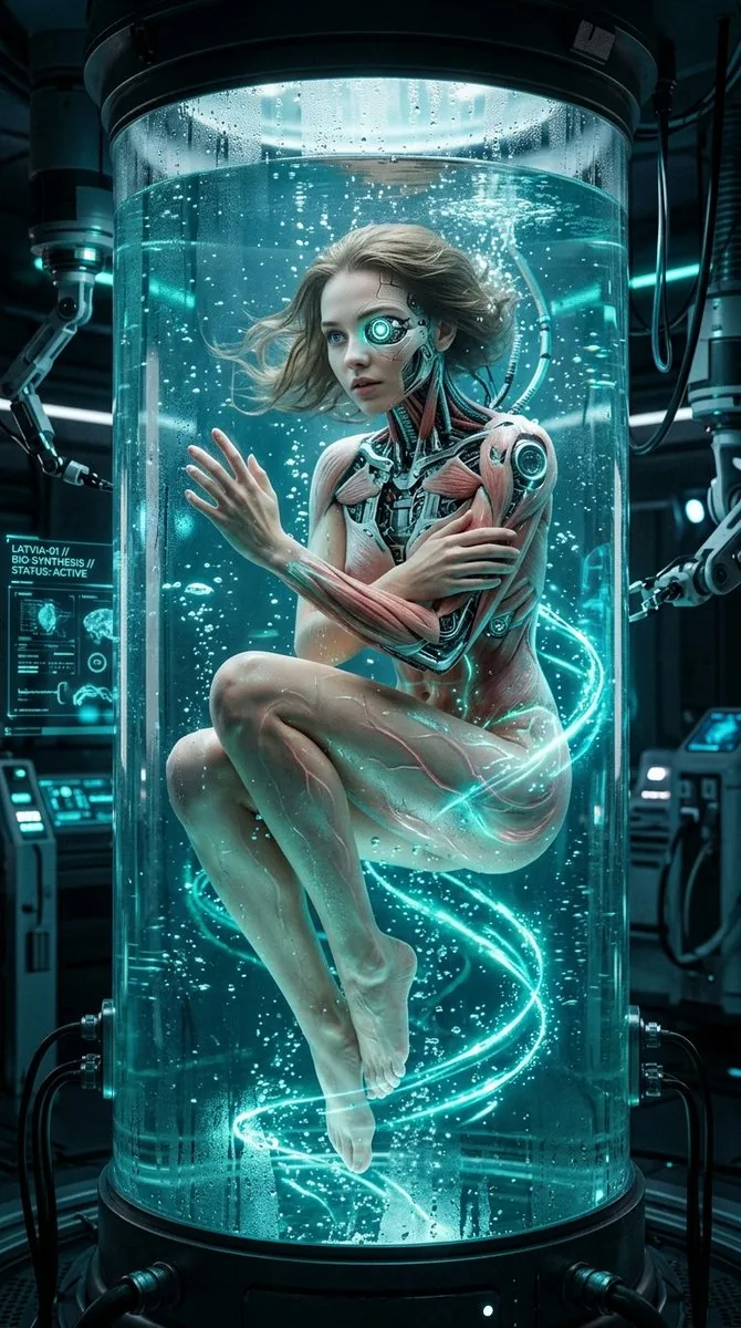 Cybernetic Woman in Cryo Tank reference