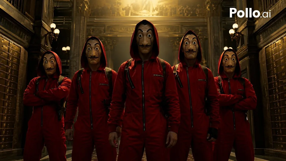 Cinematic Red Heist Team in Bank reference