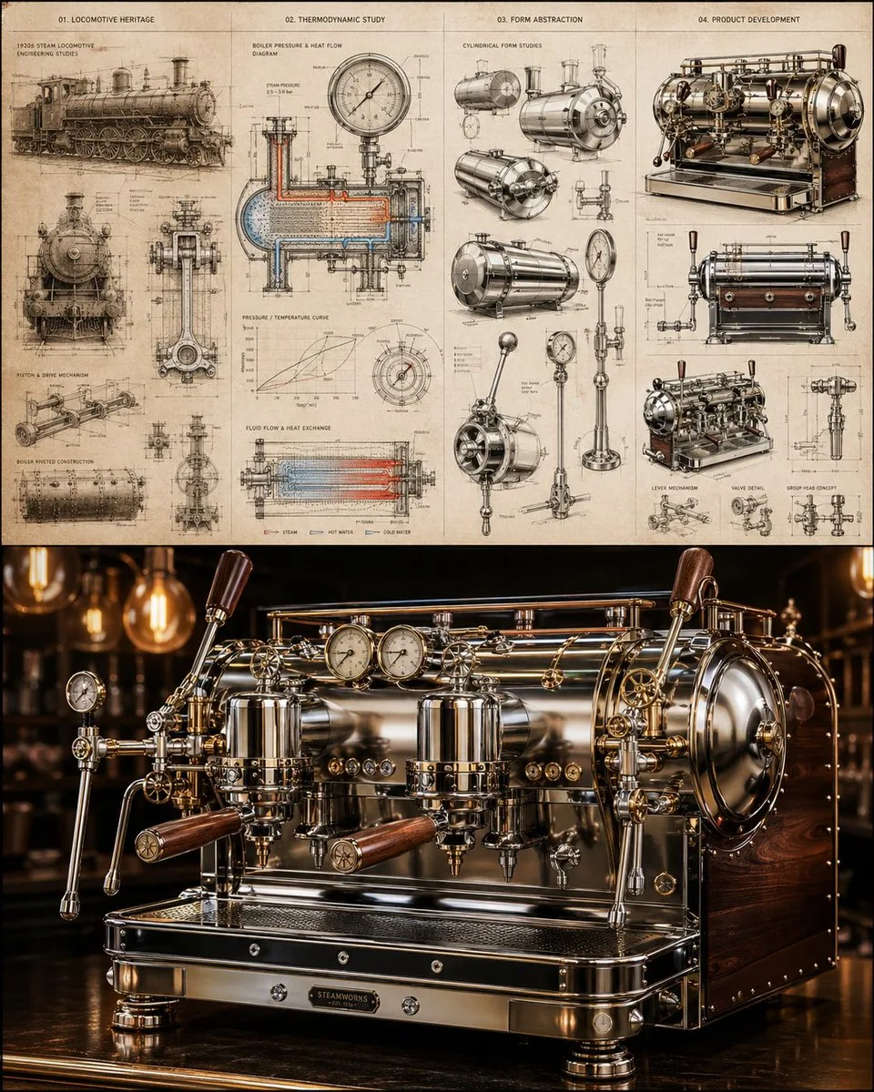 Locomotive-Inspired Espresso Machine Design reference