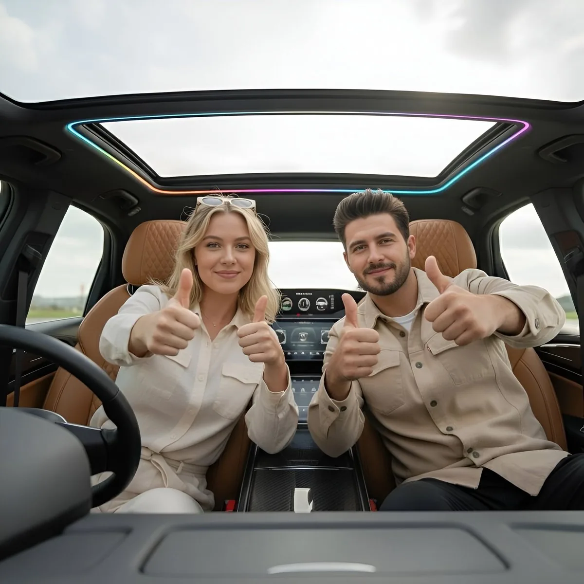 Ana de Armas Selfie in a Sports Car - Nano Banana Pro AI Prompt for Social Media Post reference