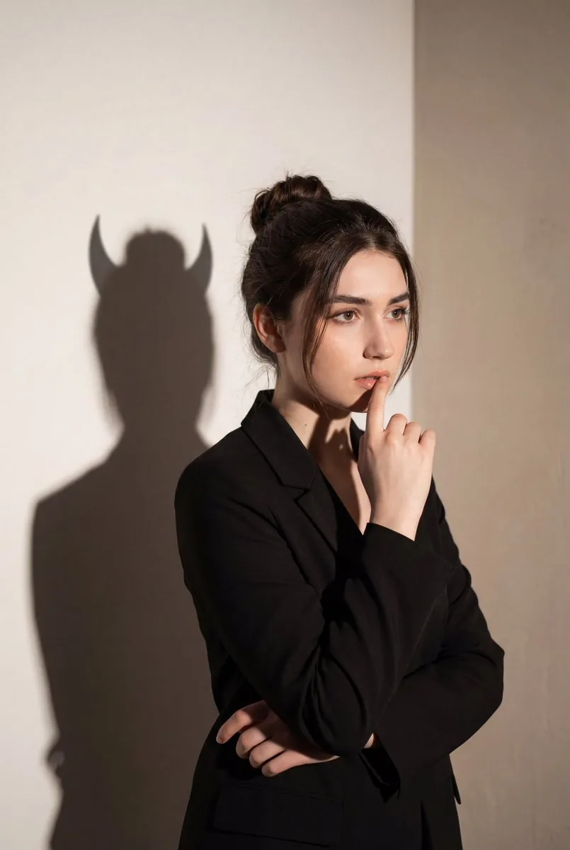 Conceptual Portrait with Symbolic Devil Horn Shadow - Nano Banana Pro AI Prompt for Portrait / Selfie reference