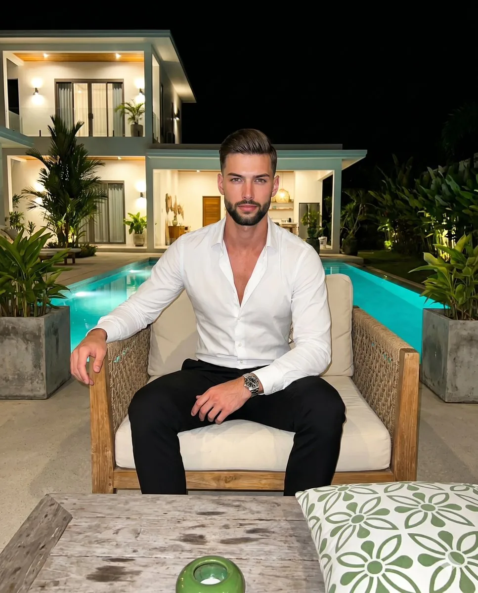 Luxury Villa Evening Poolside Portrait - Nano Banana Pro AI Prompt for Product Marketing reference