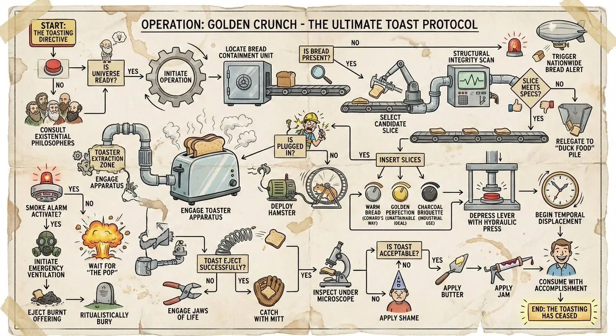 Wacky flowchart for toasting bread reference