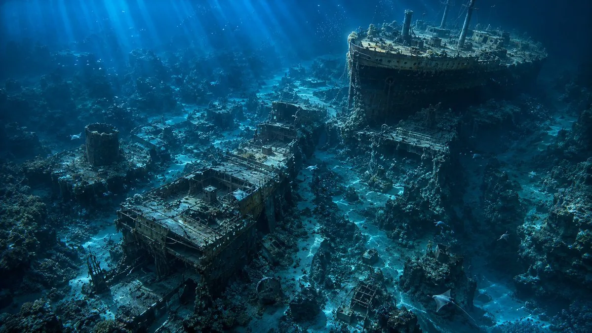 Deep Sea Titanic Shipwreck Aerial View reference
