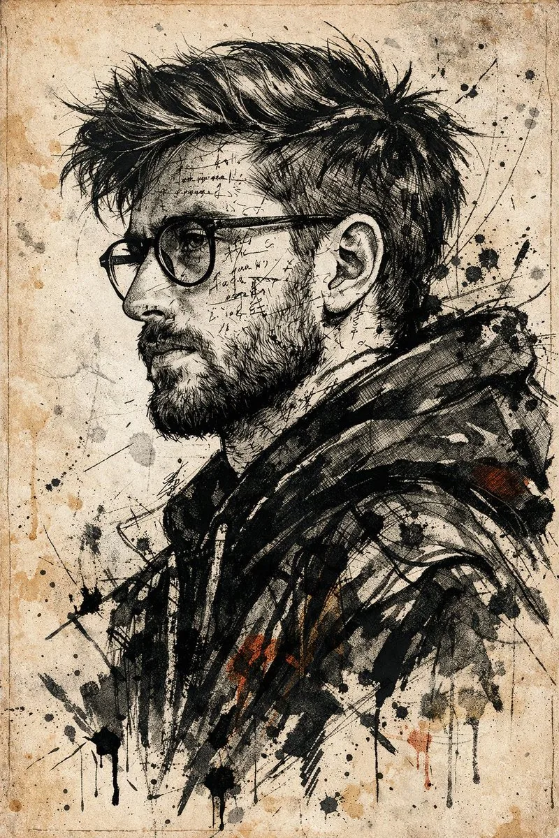 Expressive Ink Manuscript Portrait reference