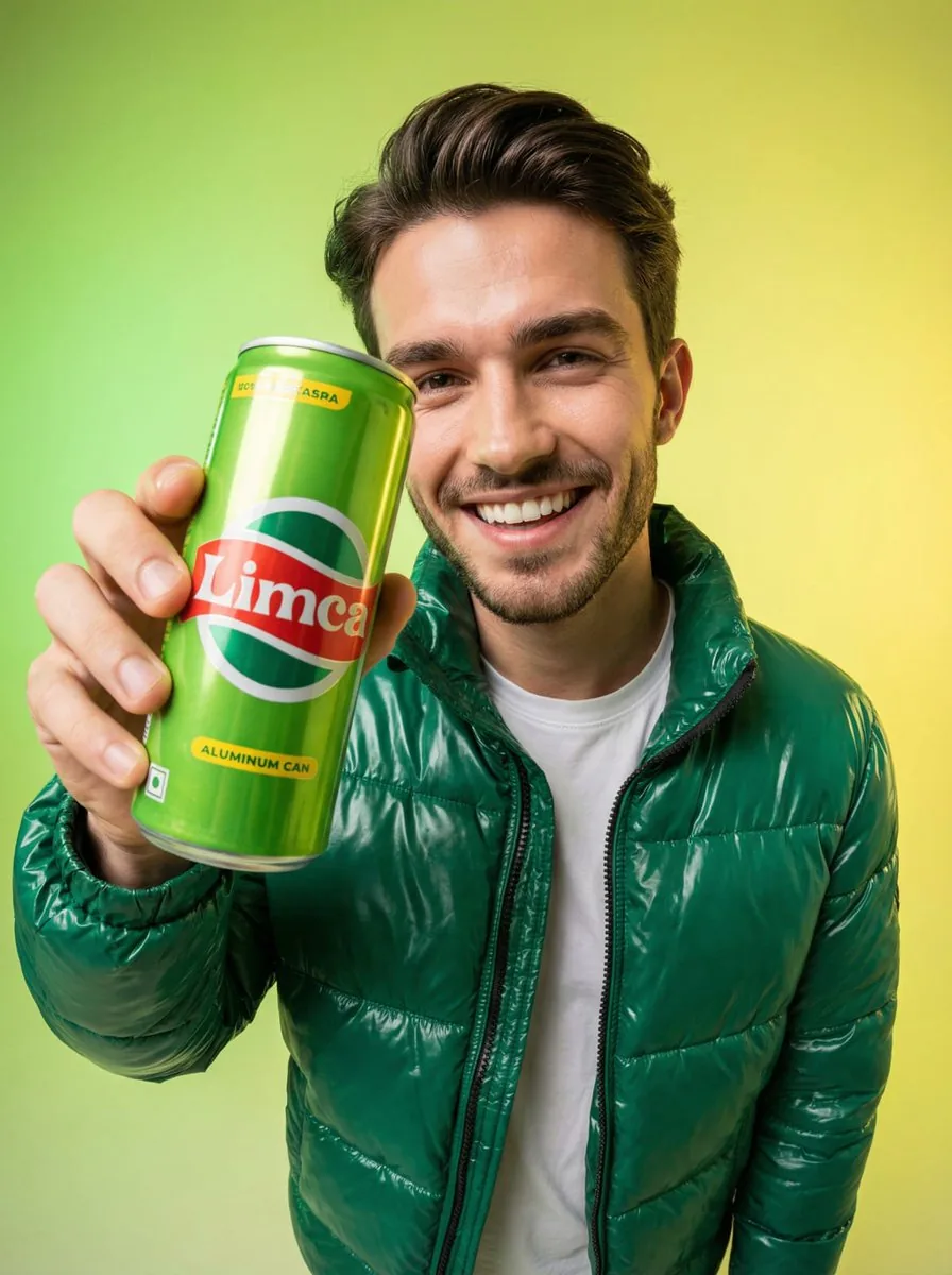 Fisheye Studio Portrait with Branded Drink Can reference
