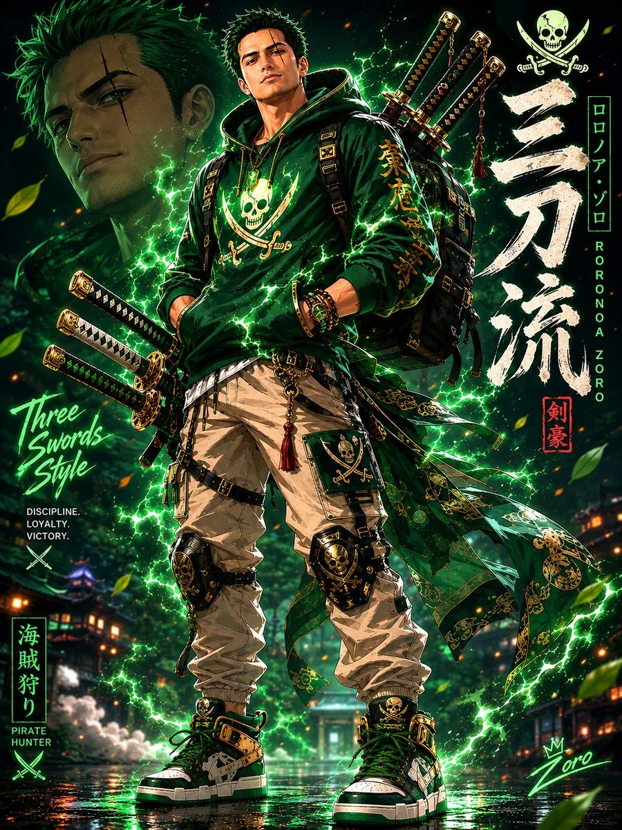 Modern Streetwear Anime Swordsman reference