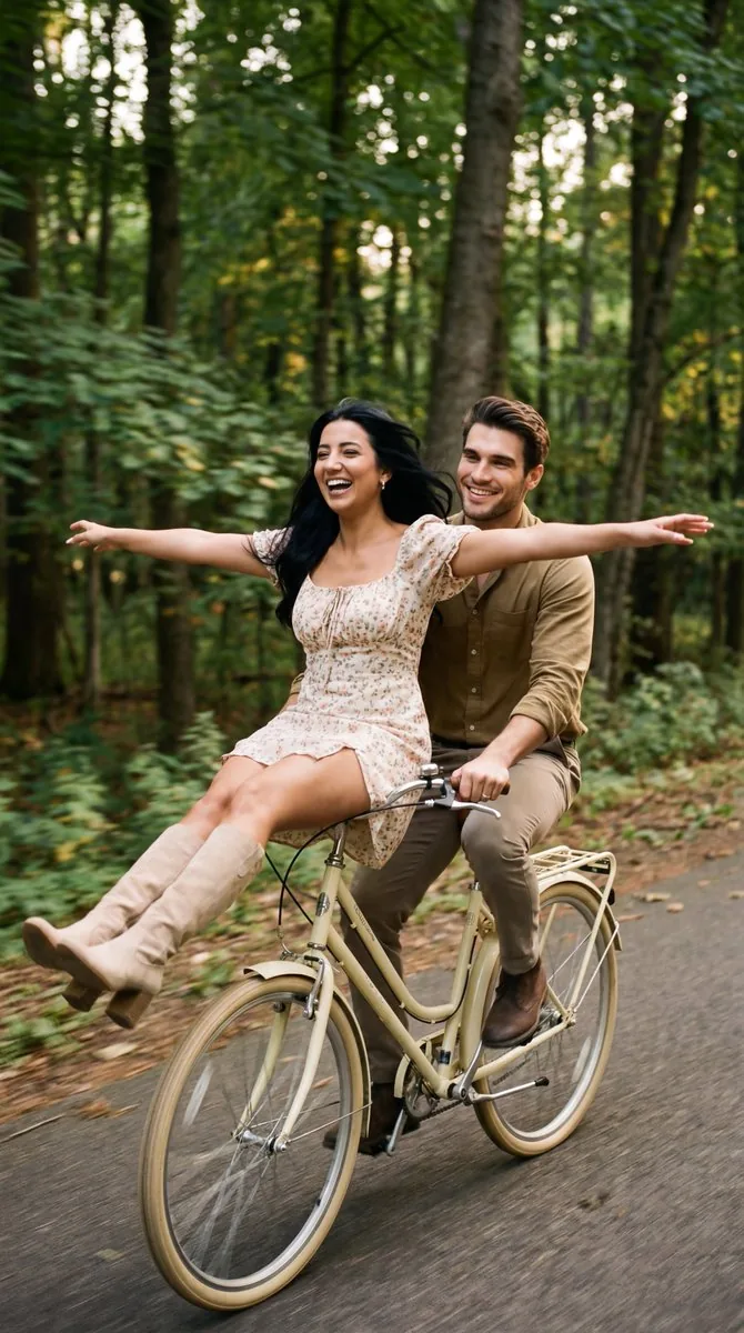 Cinematic Vintage Bicycle Romance Film Still - Nano Banana Pro AI Prompt for Social Media Post reference