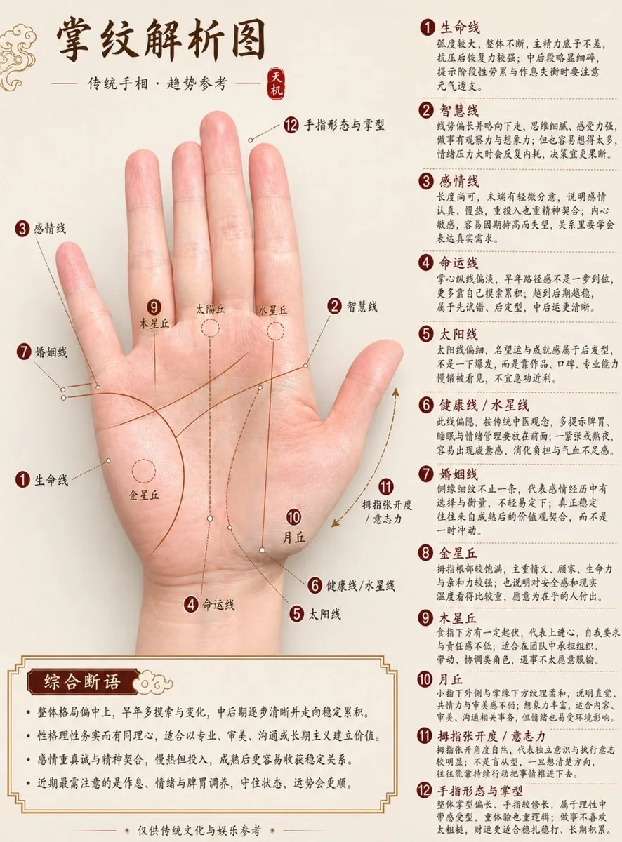 Professional Chinese Palmistry Analysis Chart reference